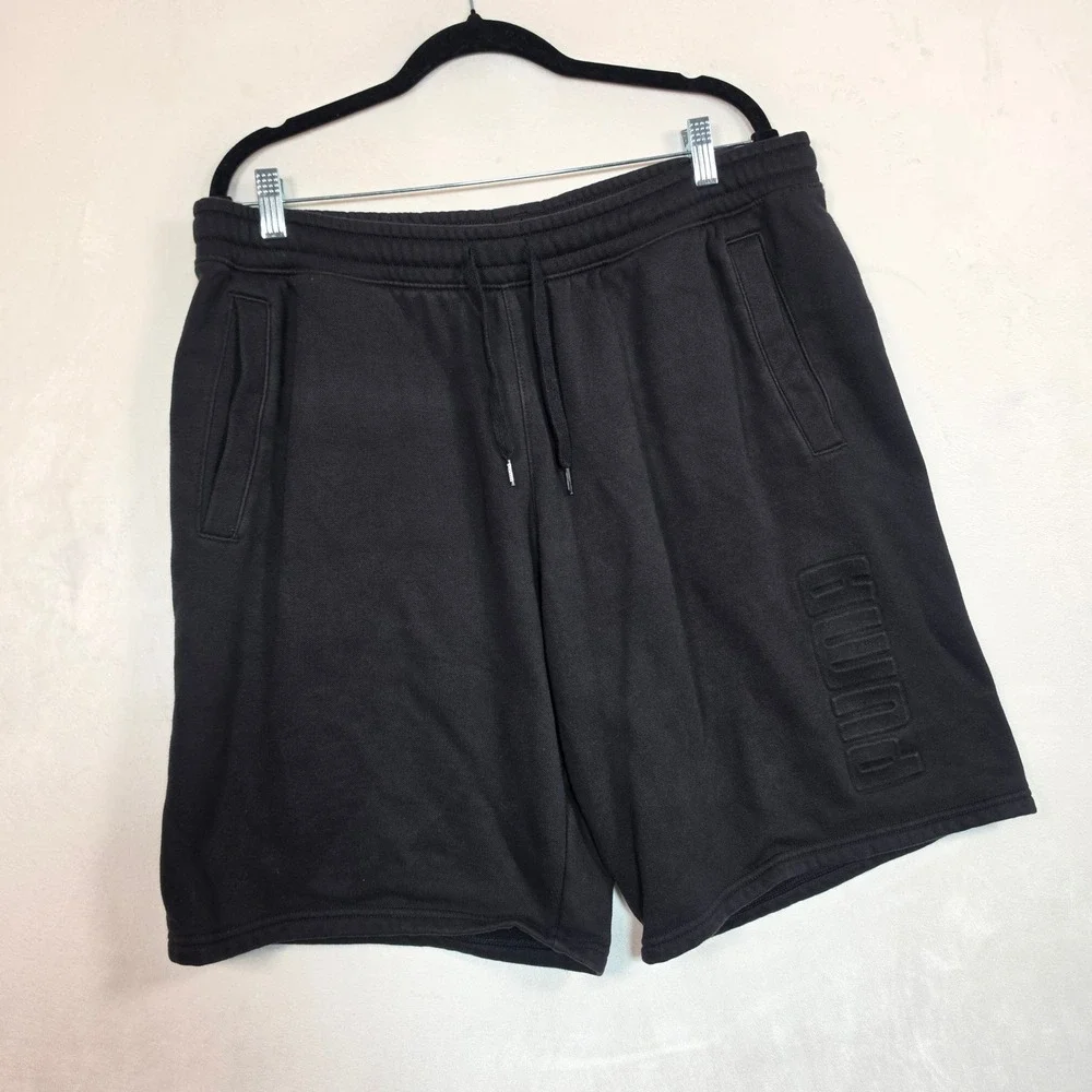 Puma Shorts Men's XL Black Fleece Sweat Athletic Lounge Embossed Logo